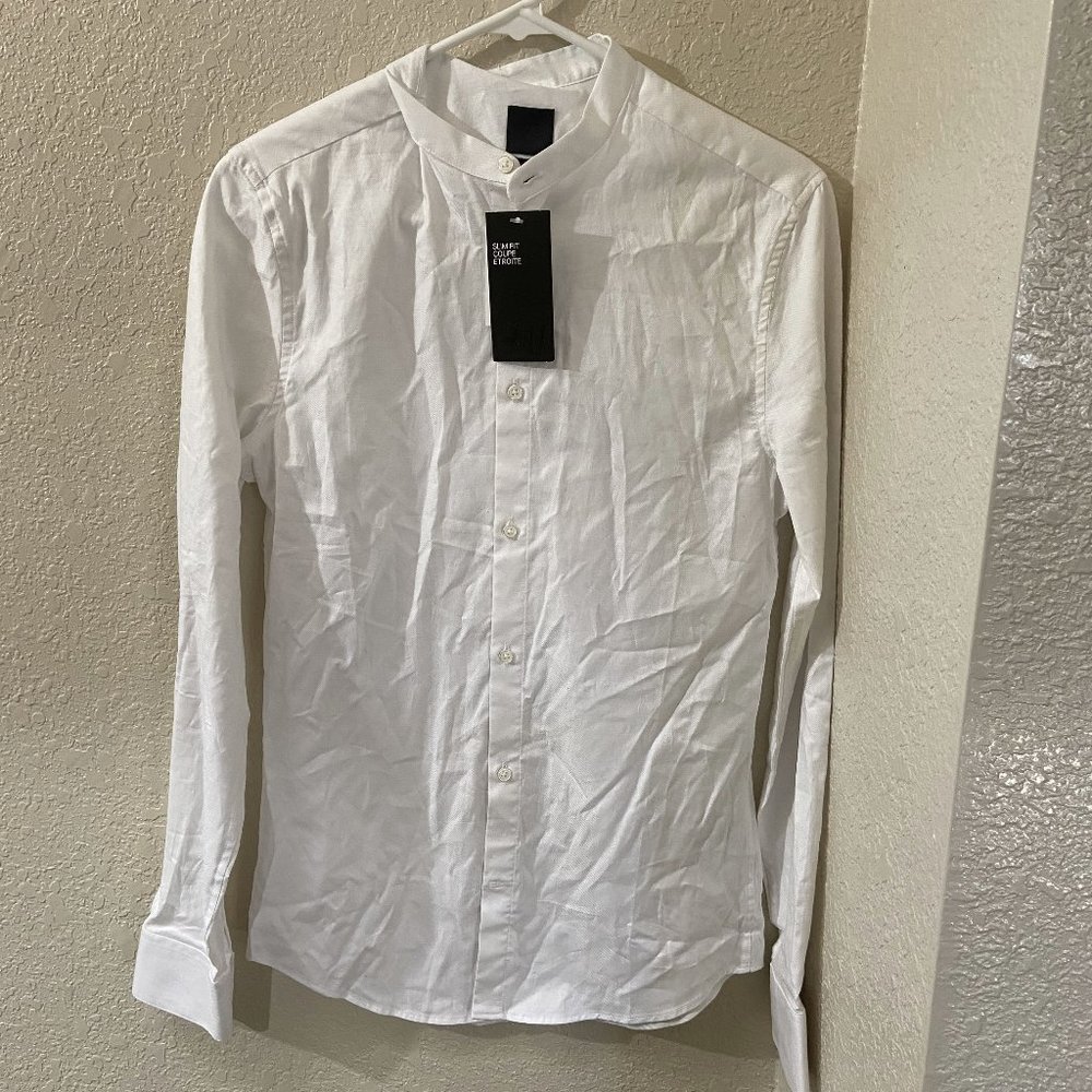 H&M White Slim-Fit Band Collar Shirt Size XS NEW